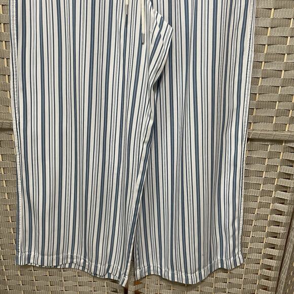 LOFT Emory Wide Leg Ankle Pants Size M Blue White Stripe Lyocell Drawstring NEW - Picture 4 of 11